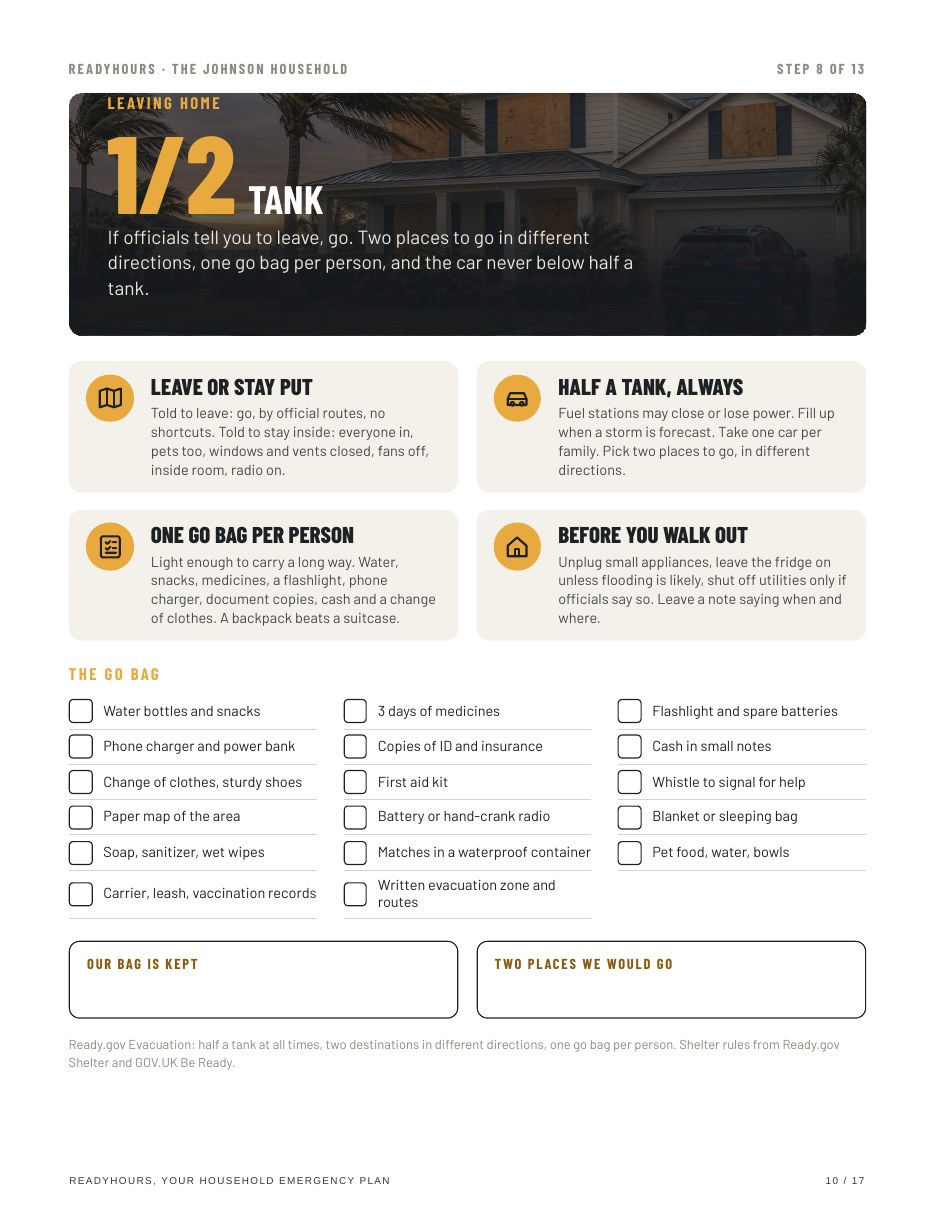 Leaving home: the half tank rule and your go bag checklist